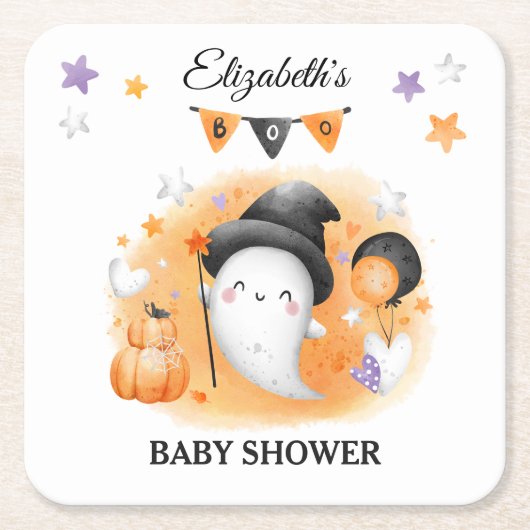 Little Boo Halloween Baby shower papier Onderzette Kartonnen Onderzetters (Voorkant)