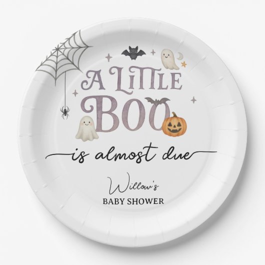 Little Boo Halloween Baby shower Papieren Bordje (Voorkant)