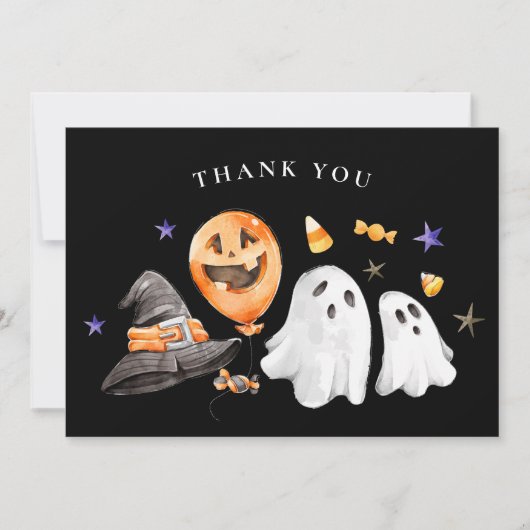 Little Boo Halloween Baby shower zwart Bedankkaart (Voorkant)
