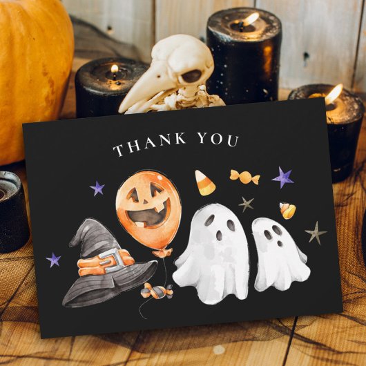 Little Boo Halloween Baby shower zwart Bedankkaart