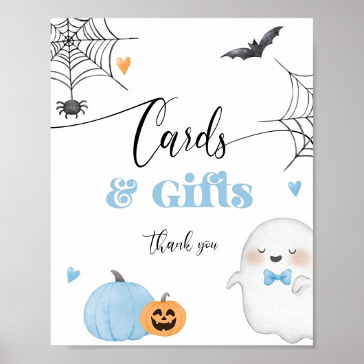 Little Boo Halloween blauwe kaarten en cadeaus Poster (Voorkant)