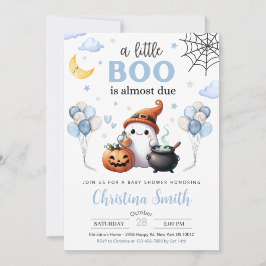 Little Boo Halloween Blue Boy Baby shower Kaart (Voorkant)