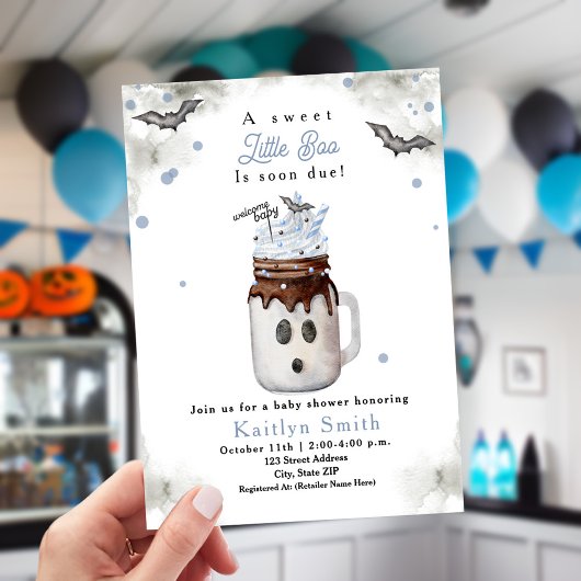 Little Boo Halloween Blue Milkshake Baby shower Kaart