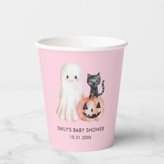 Little Boo Halloween Blush Pink Baby shower Papieren Bekers (Voorkant)