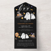 Little Boo Halloween Boeken voor Baby Zwart All In One Uitnodiging (Binnen)