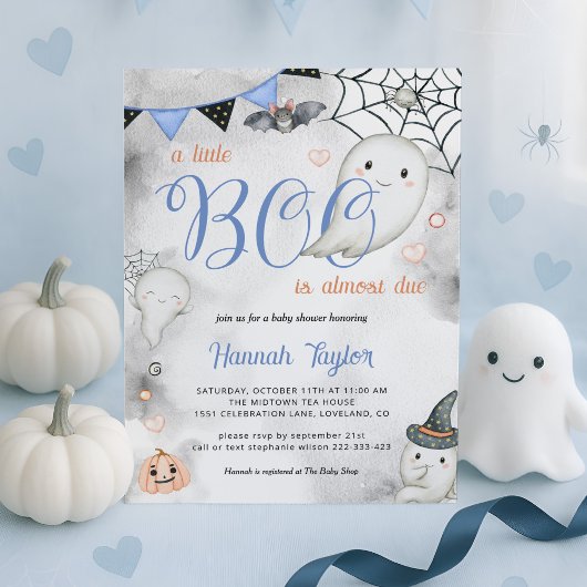 Little Boo Halloween Boy Ghost Baby shower Kaart