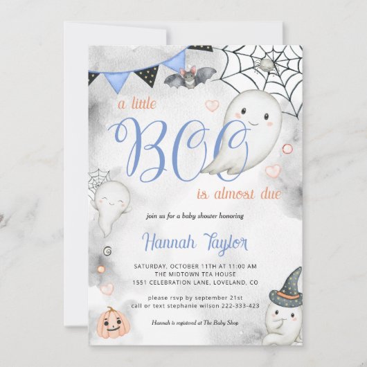 Little Boo Halloween Boy Ghost Baby shower Kaart (Voorkant)