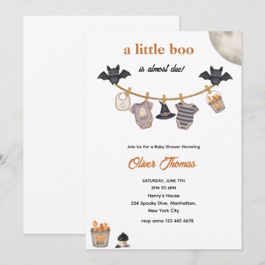 Little Boo Halloween Clothesline Baby shower Kaart (Voorkant / Achterkant)