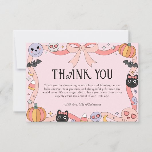 Little Boo Halloween Coquette Baby shower Bedankkaart (Voorkant)