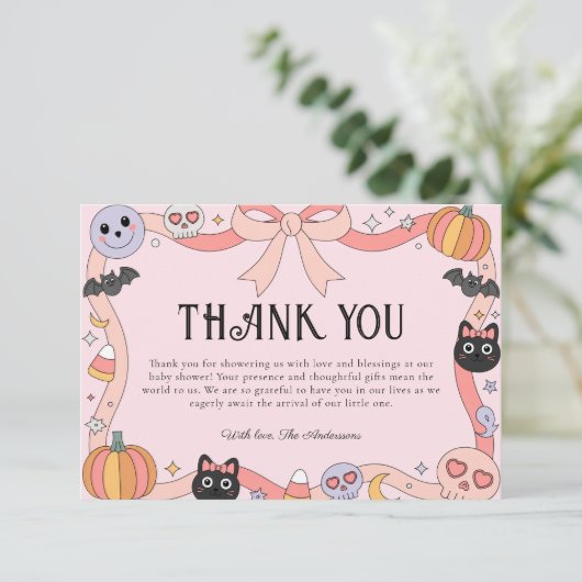 Little Boo Halloween Coquette Baby shower Bedankkaart (Staand voorkant)