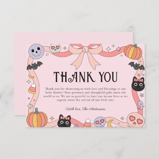 Little Boo Halloween Coquette Baby shower Bedankkaart (Voorkant / Achterkant)