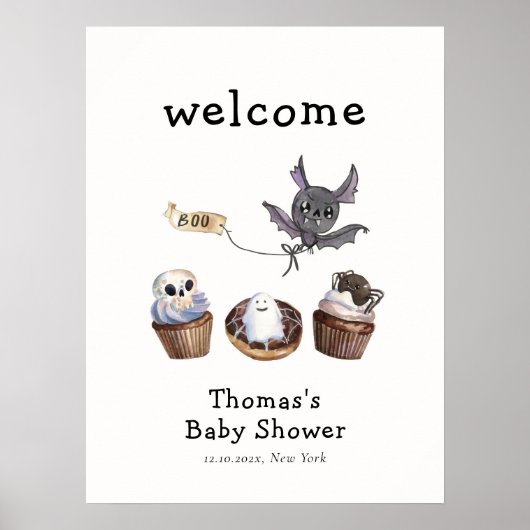 Little Boo Halloween cupcake Baby shower Welkom Poster (Voorkant)