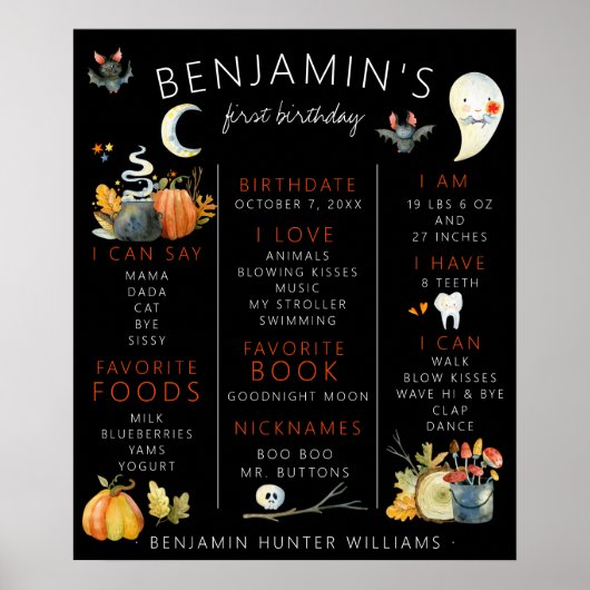 Little Boo | Halloween First Birthday Milestone Poster (Voorkant)
