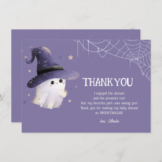 Little Boo Halloween Ghost baby shower Bedankkaart (Voorkant / Achterkant)