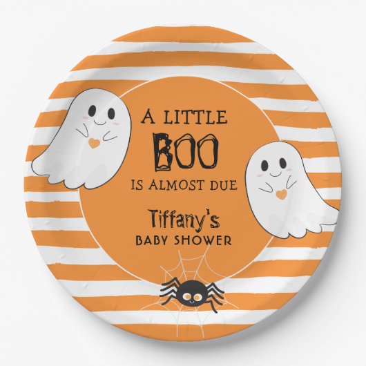 Little Boo Halloween Ghost Baby shower Papieren Bordje (Voorkant)