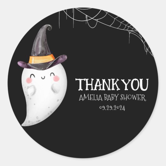 Little Boo Halloween Ghost baby shower Ronde Sticker (Voorkant)