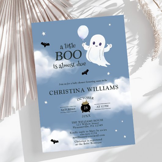 Little Boo Halloween Ghost Blue Baby shower Kaart
