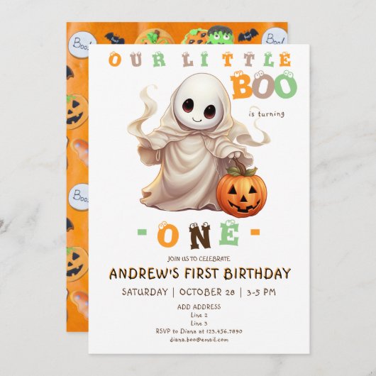 Little Boo Halloween Ghost Enige Leeftijd 1e Verja Kaart (Voorkant / Achterkant)