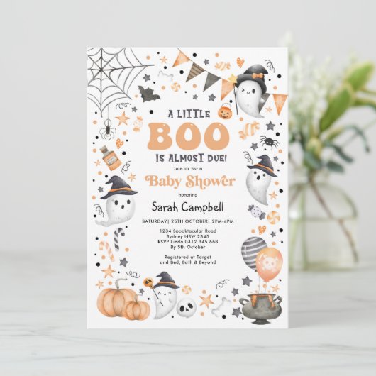 Little Boo Halloween Ghost Neutral Baby shower Kaart (Staand voorkant)