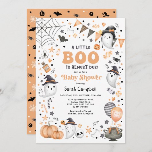 Little Boo Halloween Ghost Neutral Baby shower Kaart (Voorkant / Achterkant)