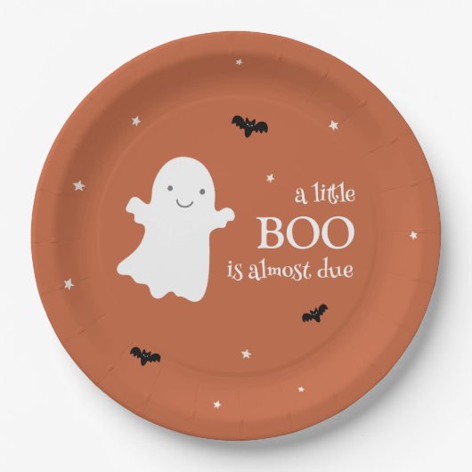 Little Boo Halloween Ghost Oranje Baby shower Papieren Bordje (Voorkant)
