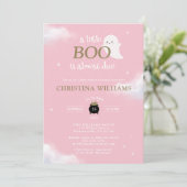 Little Boo Halloween Ghost Roze Baby shower Kaart (Staand voorkant)