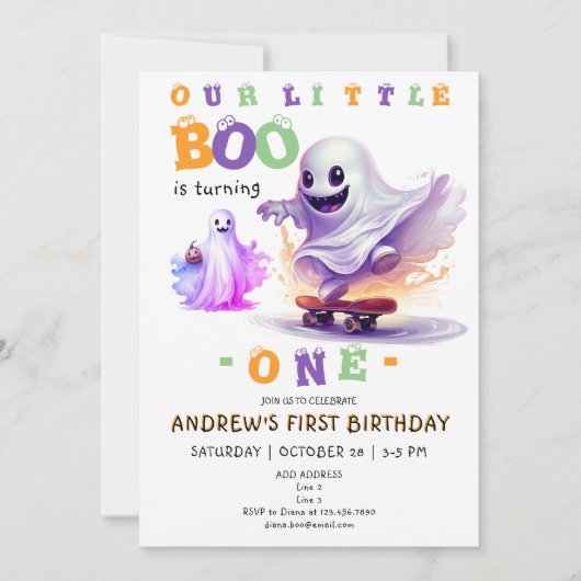 Little Boo Halloween Ghost Skater op elke leeftijd Kaart (Voorkant)