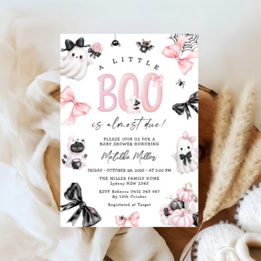 Little Boo Halloween Girl Baby shower Kaart