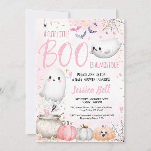 Little Boo Halloween Girl Baby shower Roze Kaart (Voorkant)