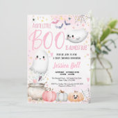 Little Boo Halloween Girl Baby shower Roze Kaart (Staand voorkant)