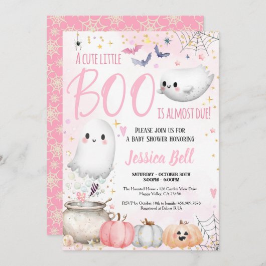 Little Boo Halloween Girl Baby shower Roze Kaart (Voorkant / Achterkant)
