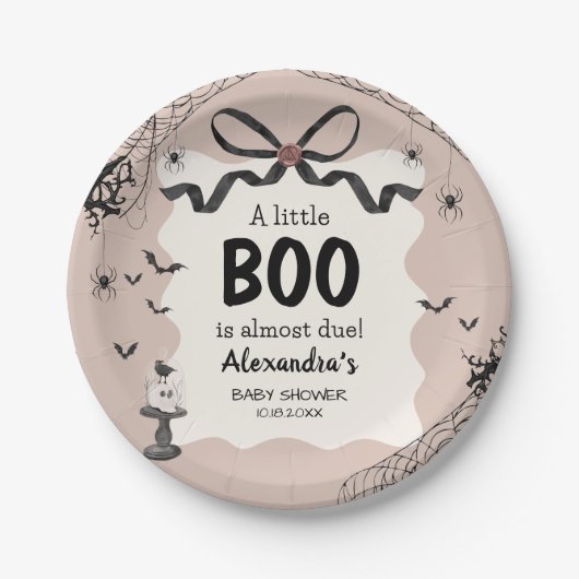 Little Boo Halloween Gothic Baby shower Papieren Bordje (Voorkant)