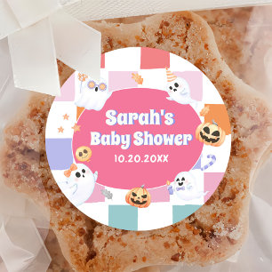 Little Boo Halloween Groovy Baby shower Party Ronde Sticker