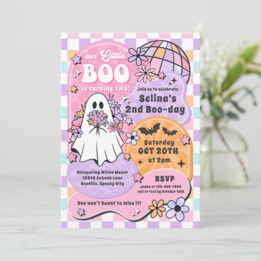 Little Boo Halloween Groovy Ghost 2e verjaardag Kaart (Staand voorkant)