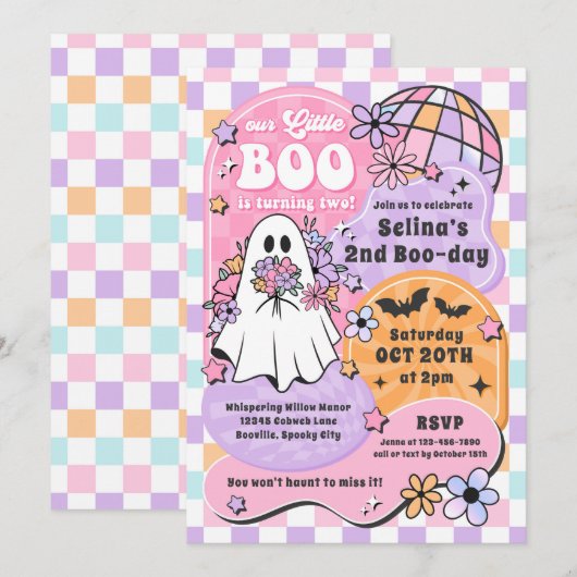 Little Boo Halloween Groovy Ghost 2e verjaardag Kaart (Voorkant / Achterkant)