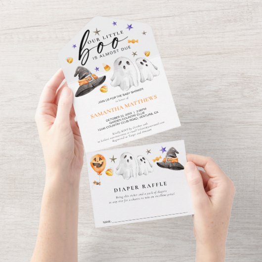 Little Boo Halloween Luier Raffle All In One Uitnodiging (Afscheurbaar)