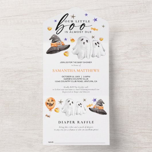 Little Boo Halloween Luier Raffle All In One Uitnodiging (Binnen)