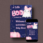 Little boo Halloween meisje baby shower welkomstbo Poster<br><div class="desc">Little boo Halloween schattig meisje spook baby shower welkom teken poster sjabloon digitale download. Een schattig baby-spook met een roze haarboog waterverf roze pompoen op een donkere sterrennacht achtergrond voor Halloween thema baby shower entree decor.</div>