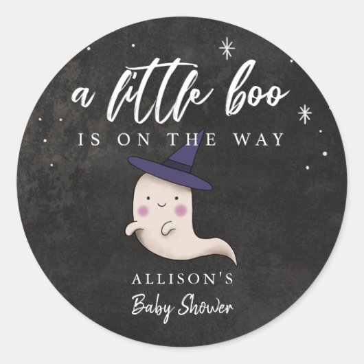 Little Boo Halloween Meisje Ghost Baby shower Ronde Sticker (Voorkant)