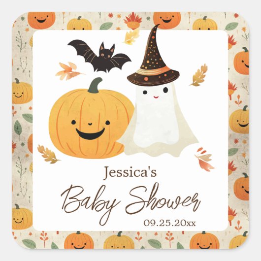 Little Boo Halloween Pattern Baby shower Vierkante Sticker (Voorkant)