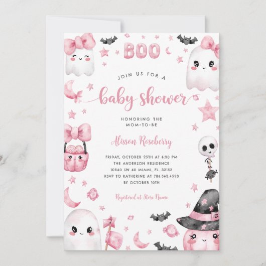 Little Boo Halloween Pink Ghost Baby shower Kaart (Voorkant)