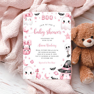 Little Boo Halloween Pink Ghost Baby shower Kaart