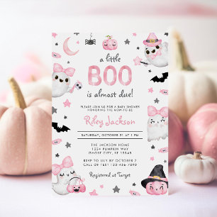 Little Boo Halloween Pink Ghost Baby shower Kaart