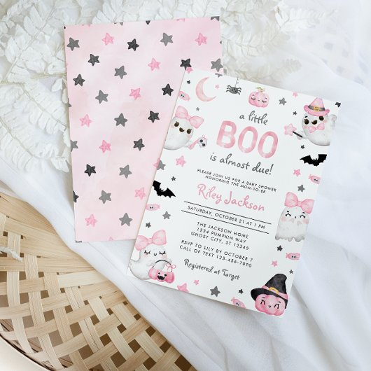 Little Boo Halloween Pink Ghost Baby shower Kaart