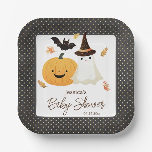 Little Boo Halloween Pollka Dot Baby shower Papieren Bordje (Voorkant)