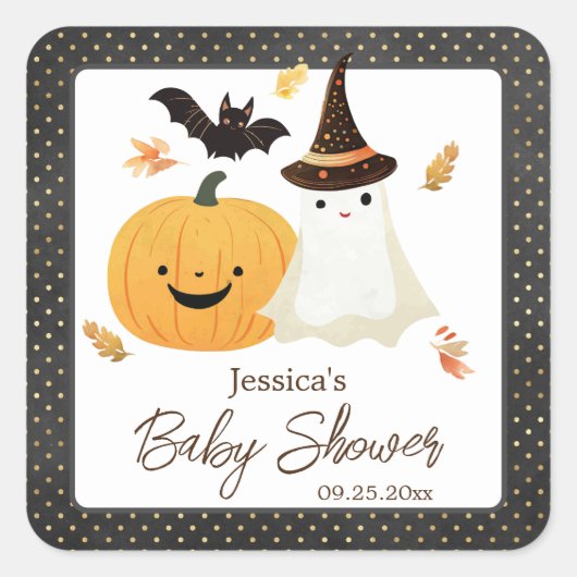 Little Boo Halloween Pollka Dot Baby shower Vierkante Sticker (Voorkant)