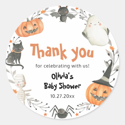 Little Boo Halloween Pompoen Baby shower Stickers (Voorkant)