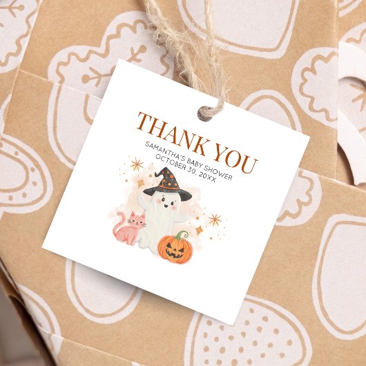 Little Boo Halloween Pumpkin Baby shower Square Bedankjes Labels