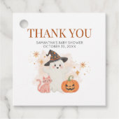 Little Boo Halloween Pumpkin Baby shower Square Bedankjes Labels (Voorkant)