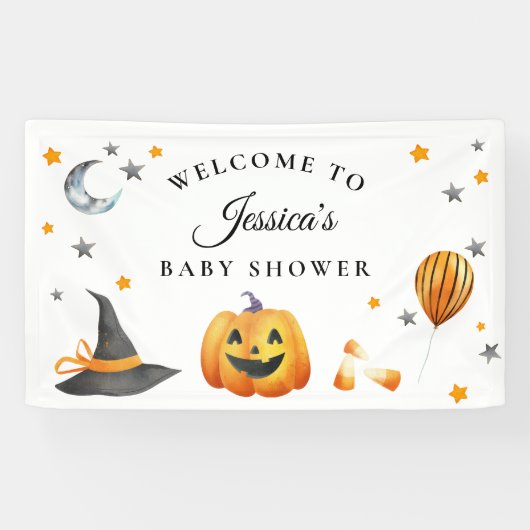Little Boo Halloween Pumpkin Baby shower Welkom Spandoek (Horizontaal)